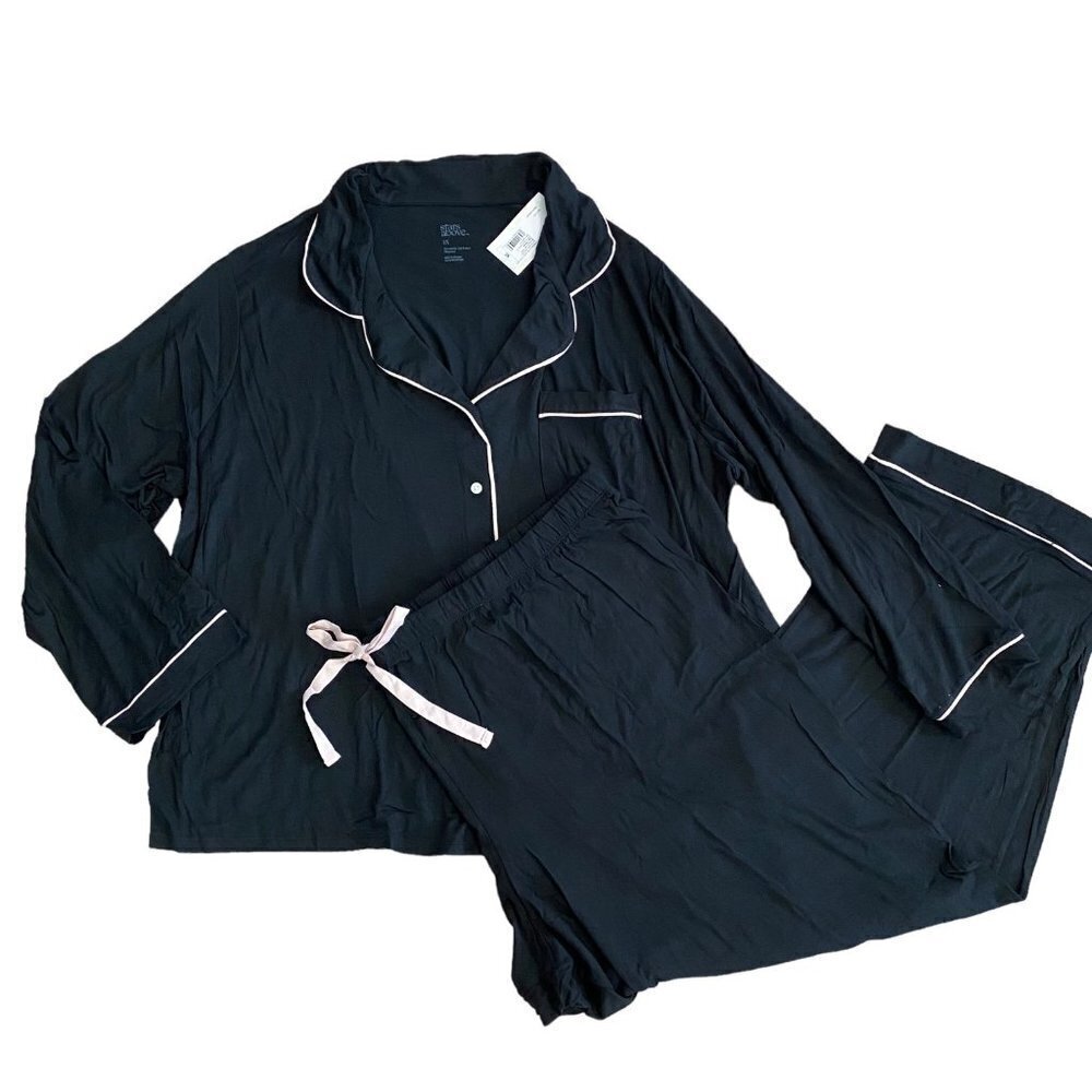 Stars Above Womens Black Long Sleeve Top and Pants Pajama Set Plus Size 3X